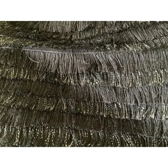 ERIN by ERIN FETHERSTON BLACK TANK STYLE DRESS WITH SHORT THREAD FRINGE 4 NEW - Picture 7 of 8